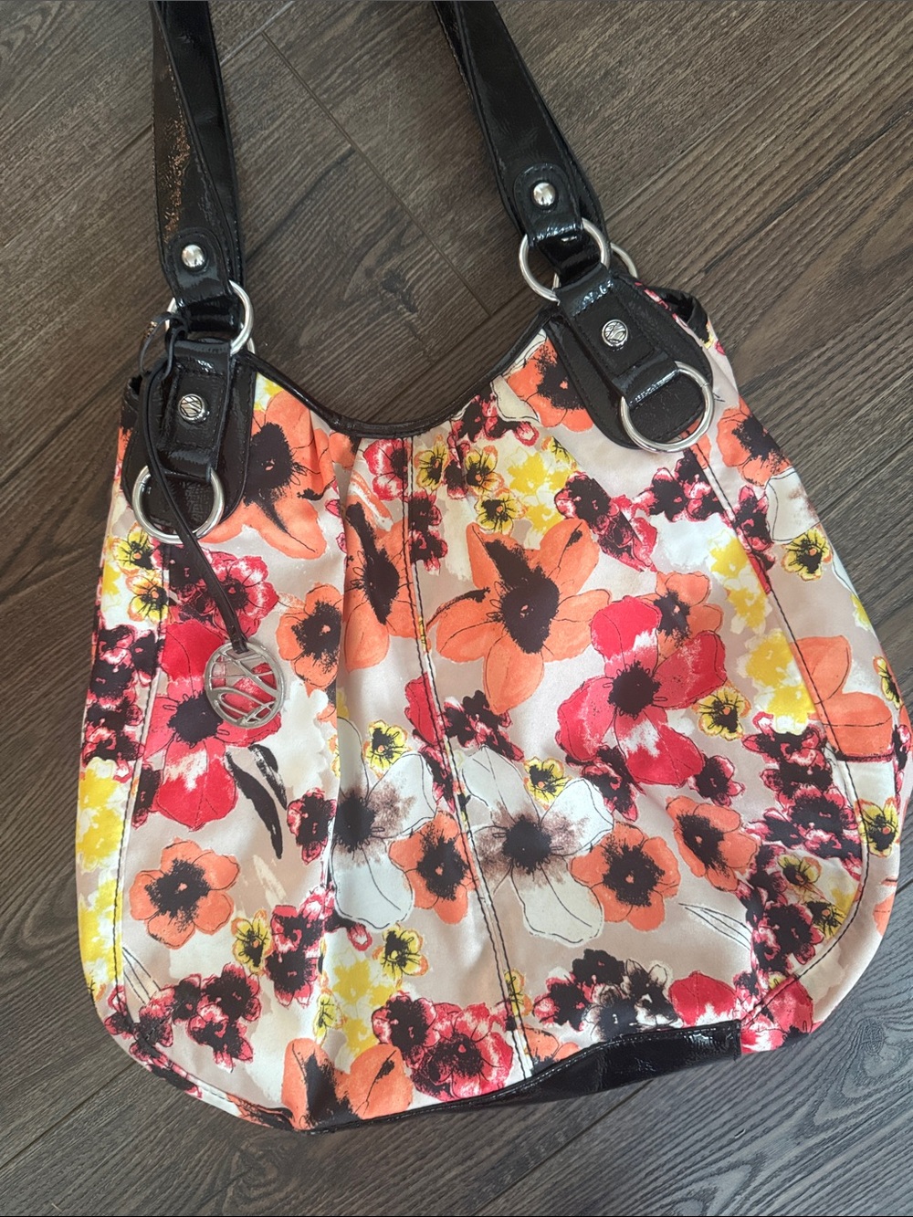 Style & Co. Macy's Floral Multi-Color Shoulder Bag with Black Patent Trim